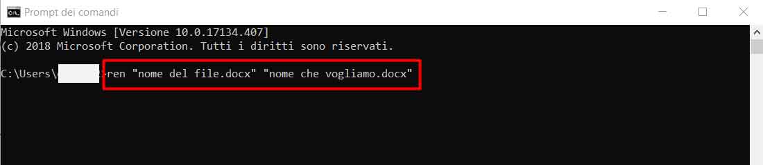 prompt dei comandi rinomina