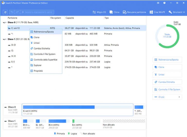 EaseUS Partition Master partizionare disco