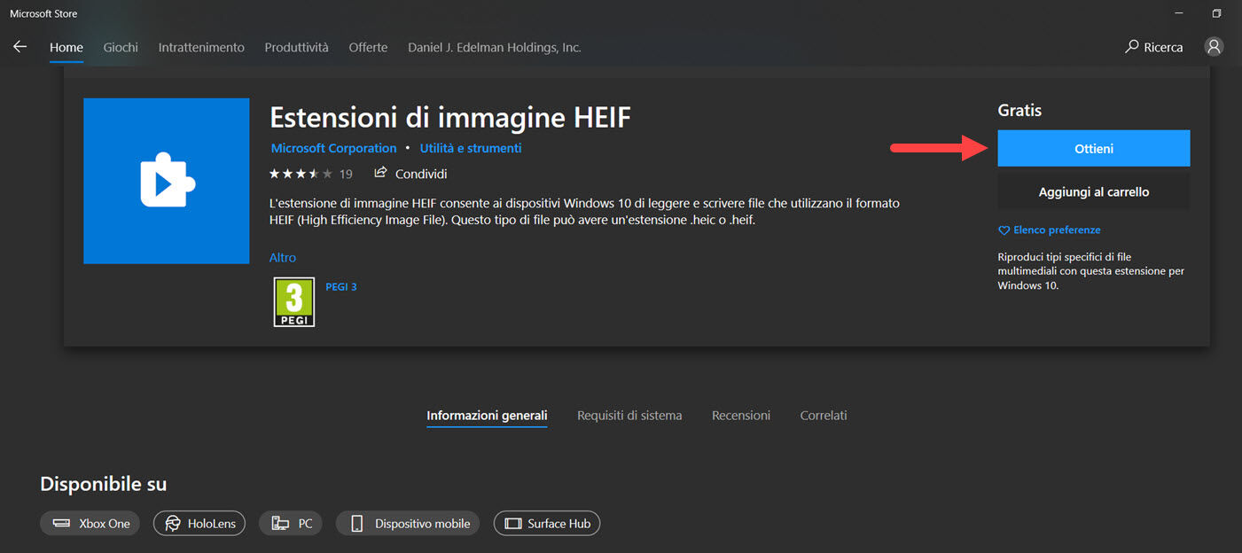 windows10 estensione immagine heif