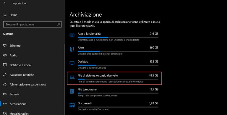 windows10 spazio archiviazione riservato 01