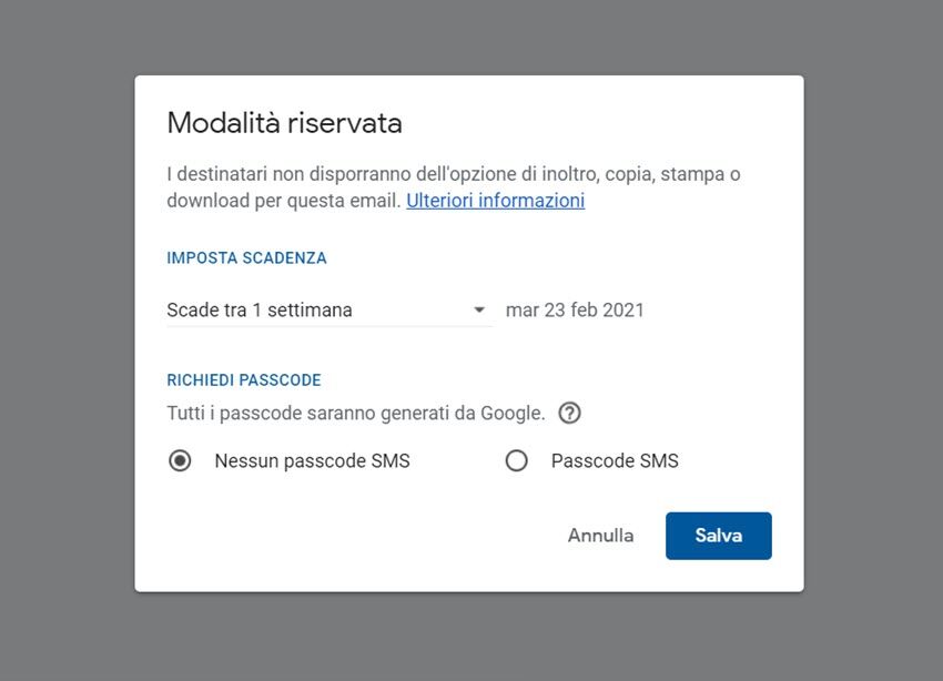 Come inviare e-mail crittografate con Gmail (Modalità Riservata) 4 gmail modalita riservata 03