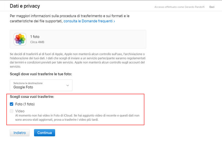 trasferire foto icloud google foto 03