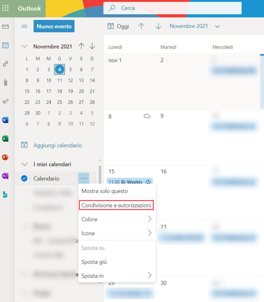 modificare autorizzazioni calendario condiviso 06