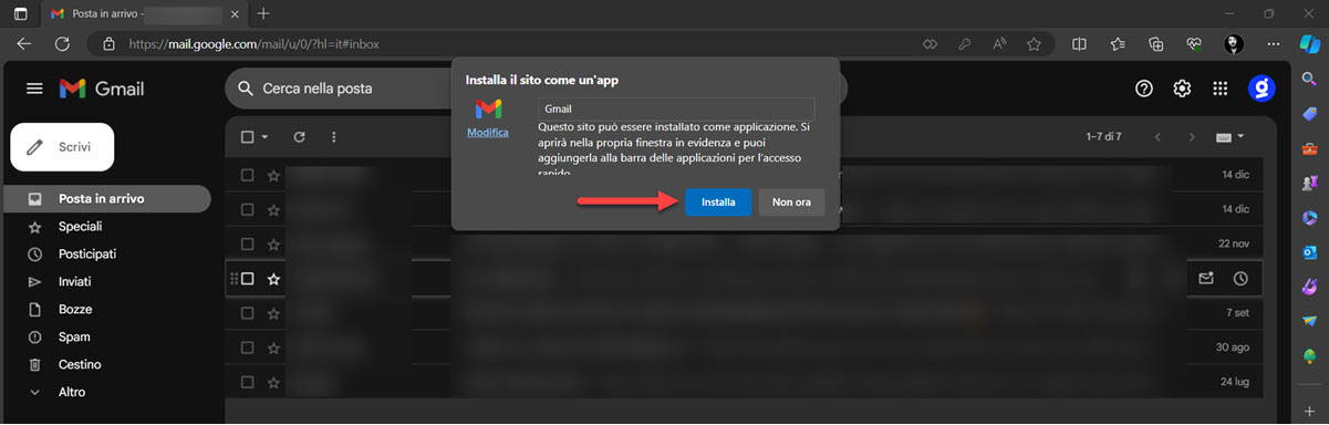 Installare Gmail su Windows - Microsoft Edge